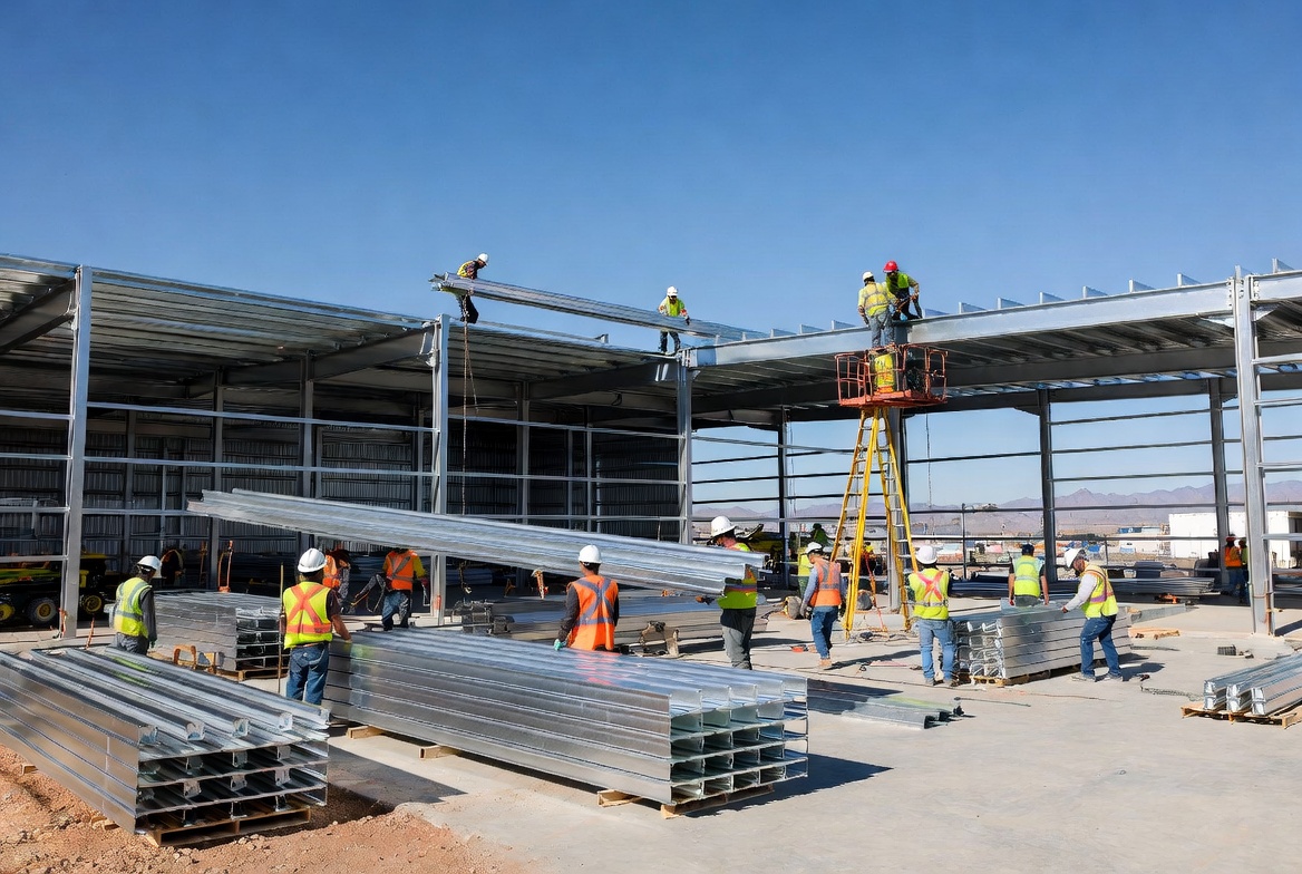 Golden Rooster Construction crew working on a metal structure
